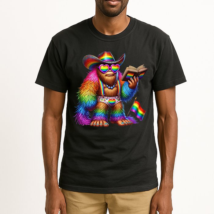 Funny Rainbow Pride Bigfoot Reading Book With Heart Glasses Tall T-Shirt