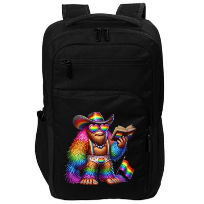 Funny Rainbow Pride Bigfoot Reading Book With Heart Glasses Impact Tech Backpack