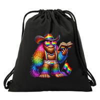 Funny Rainbow Pride Bigfoot Reading Book With Heart Glasses Drawstring Bag