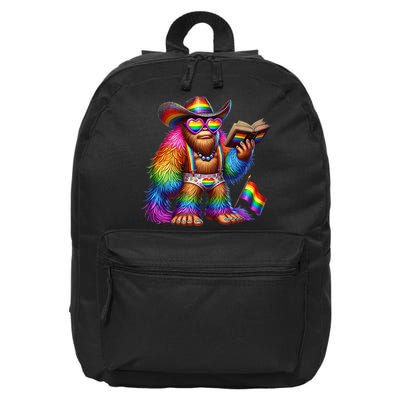 Funny Rainbow Pride Bigfoot Reading Book With Heart Glasses 16 in Basic Backpack
