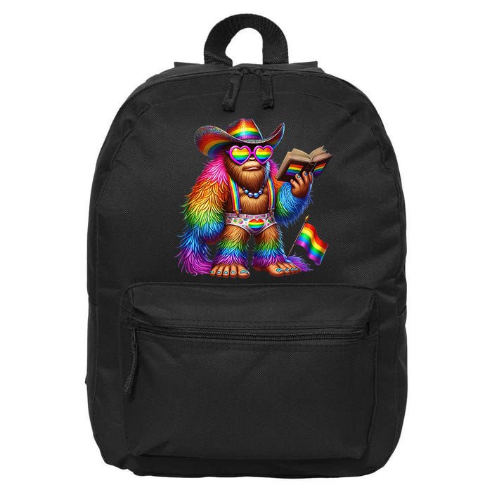 Funny Rainbow Pride Bigfoot Reading Book With Heart Glasses 16 in Basic Backpack
