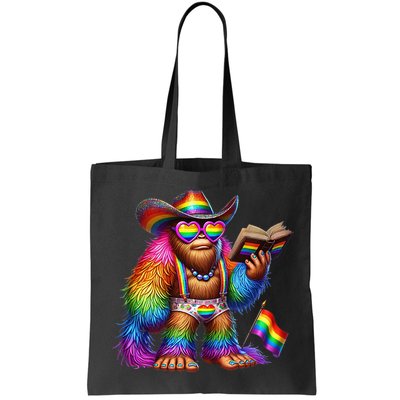 Funny Rainbow Pride Bigfoot Reading Book With Heart Glasses Bag