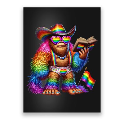 Funny Rainbow Pride Bigfoot Reading Book With Heart Glasses Poster