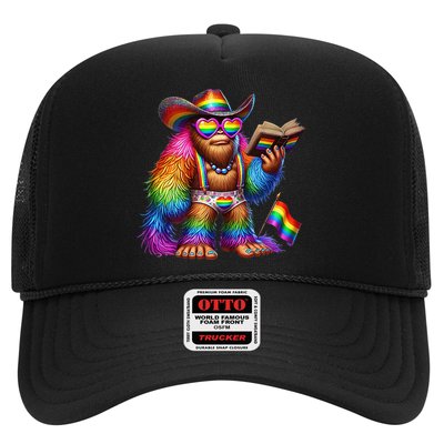 Funny Rainbow Pride Bigfoot Reading Book With Heart Glasses Hat