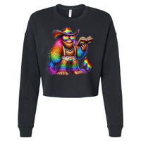 Funny Rainbow Pride Bigfoot Reading Book With Heart Glasses Cropped Pullover Crew