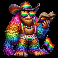 Funny Rainbow Pride Bigfoot Reading Book With Heart Glasses Cropped Pullover Crew