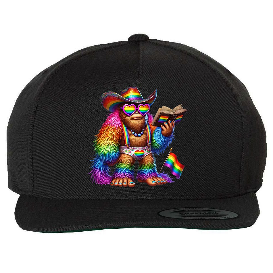 Funny Rainbow Pride Bigfoot Reading Book With Heart Glasses Wool Snapback Cap