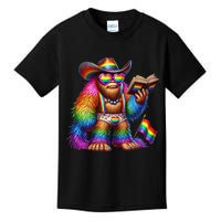 Funny Rainbow Pride Bigfoot Reading Book With Heart Glasses Kids T-Shirt