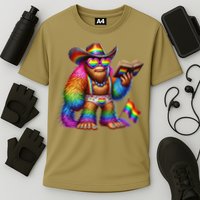 Funny Rainbow Pride Bigfoot Reading Book With Heart Glasses Cooling Performance Crew T-Shirt