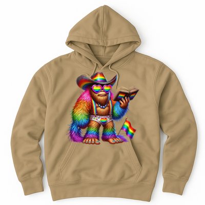 Funny Rainbow Pride Bigfoot Reading Book With Heart Glasses Hoodie