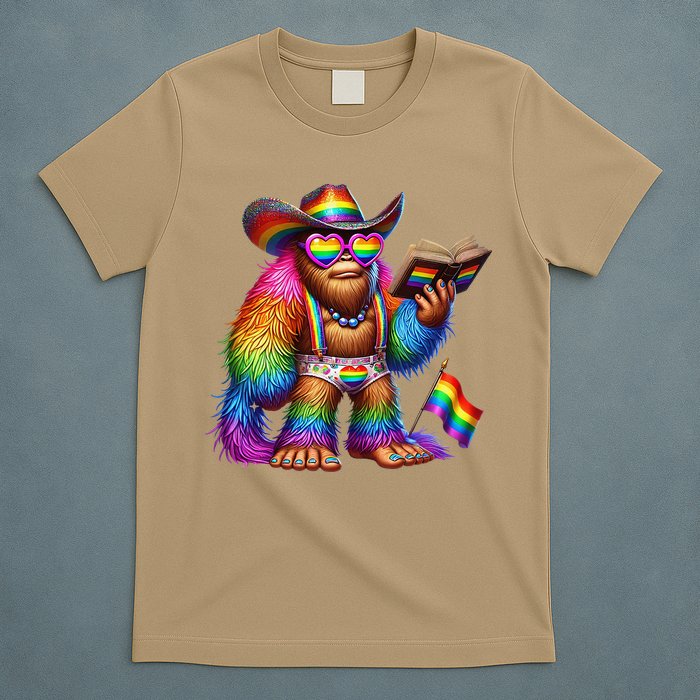 Funny Rainbow Pride Bigfoot Reading Book With Heart Glasses T-Shirt