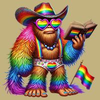 Funny Rainbow Pride Bigfoot Reading Book With Heart Glasses T-Shirt