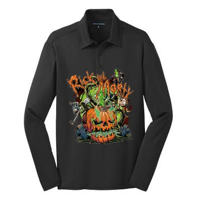 Funny Rick Pumpkin Halloween Silk Touch Performance Long Sleeve Polo