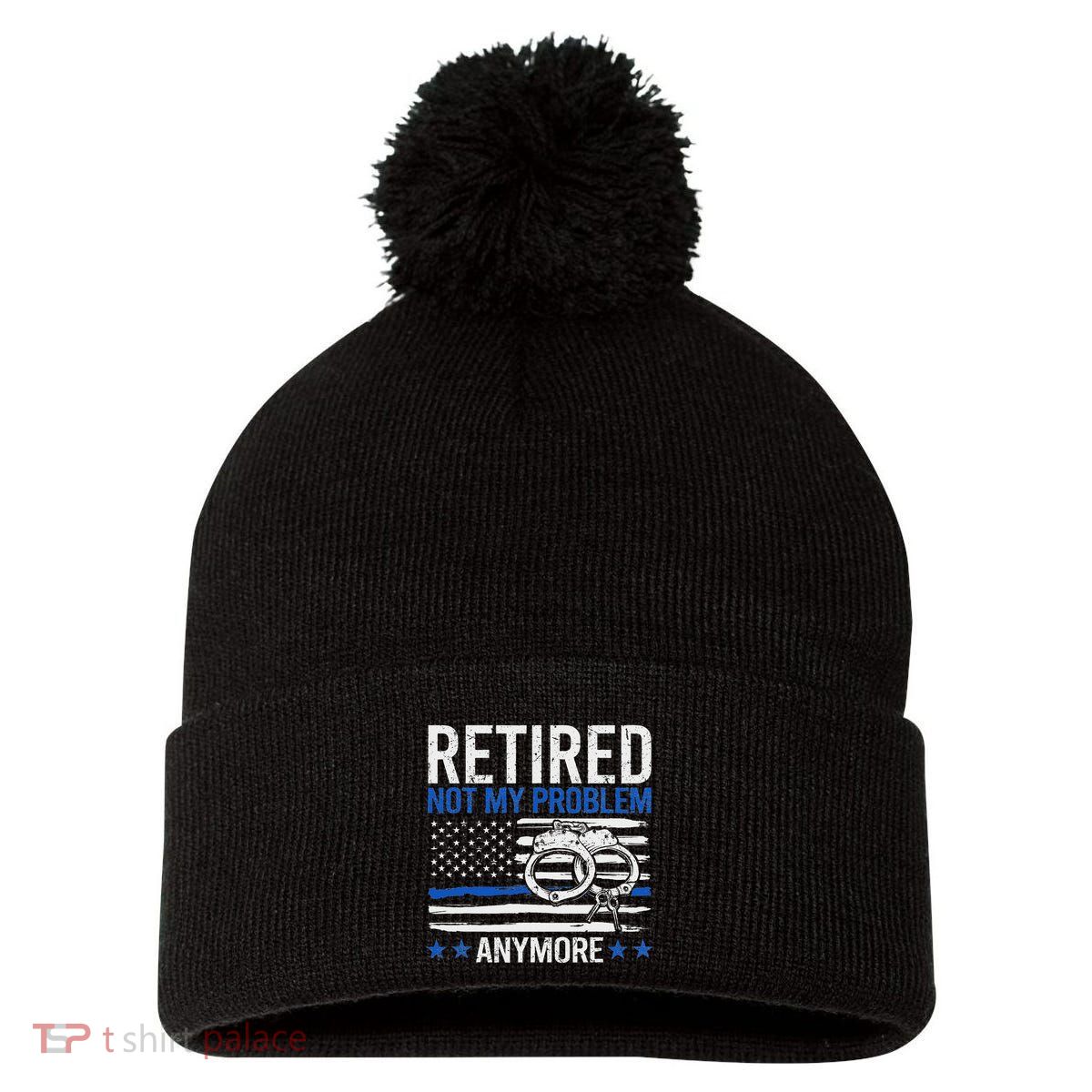Funny Retired Police Officer Law Enforcement Retirement Pom Pom 12in Knit Beanie
