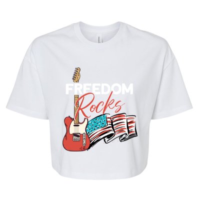 Freedom Rocks Patriotic American Flag Outfit 4th Of July Gift Bella+Canvas Jersey Crop Tee