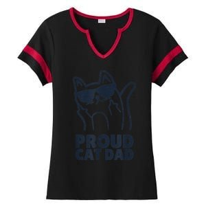 Funny Retro Proud Cat Dad Showing The Finger For Cat Lovers Ladies Halftime Notch Neck Tee