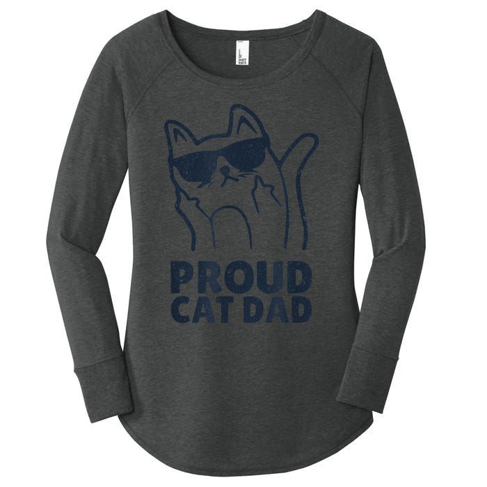 Funny Retro Proud Cat Dad Showing The Finger For Cat Lovers Women's Perfect Tri Tunic Long Sleeve Shirt