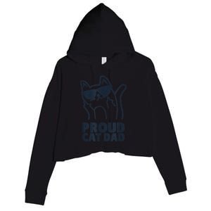 Funny Retro Proud Cat Dad Showing The Finger For Cat Lovers Crop Fleece Hoodie