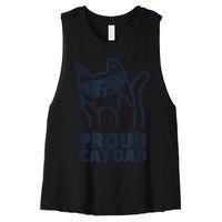 Funny Retro Proud Cat Dad Showing The Finger For Cat Lovers Women's Racerback Cropped Tank