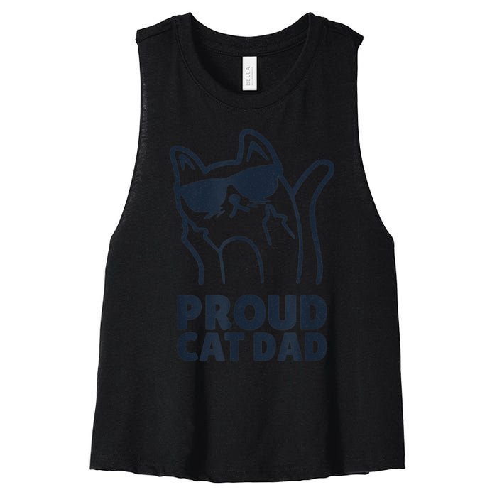 Funny Retro Proud Cat Dad Showing The Finger For Cat Lovers Women's Racerback Cropped Tank