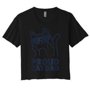 Funny Retro Proud Cat Dad Showing The Finger For Cat Lovers Women's Crop Top Tee