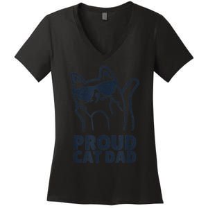 Funny Retro Proud Cat Dad Showing The Finger For Cat Lovers Women's V-Neck T-Shirt