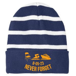 Funny River Pontoon Viral Boat Brawl Meme Alabama Boat Fight Striped Beanie with Solid Band