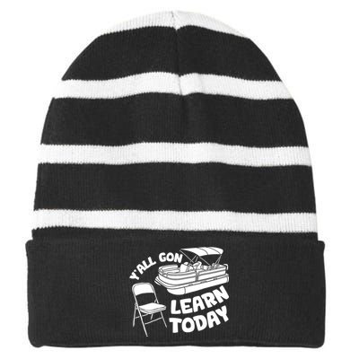 Funny River Pontoon Viral Boat Brawl Meme Alabama Boat Fight Trending Striped Beanie with Solid Band