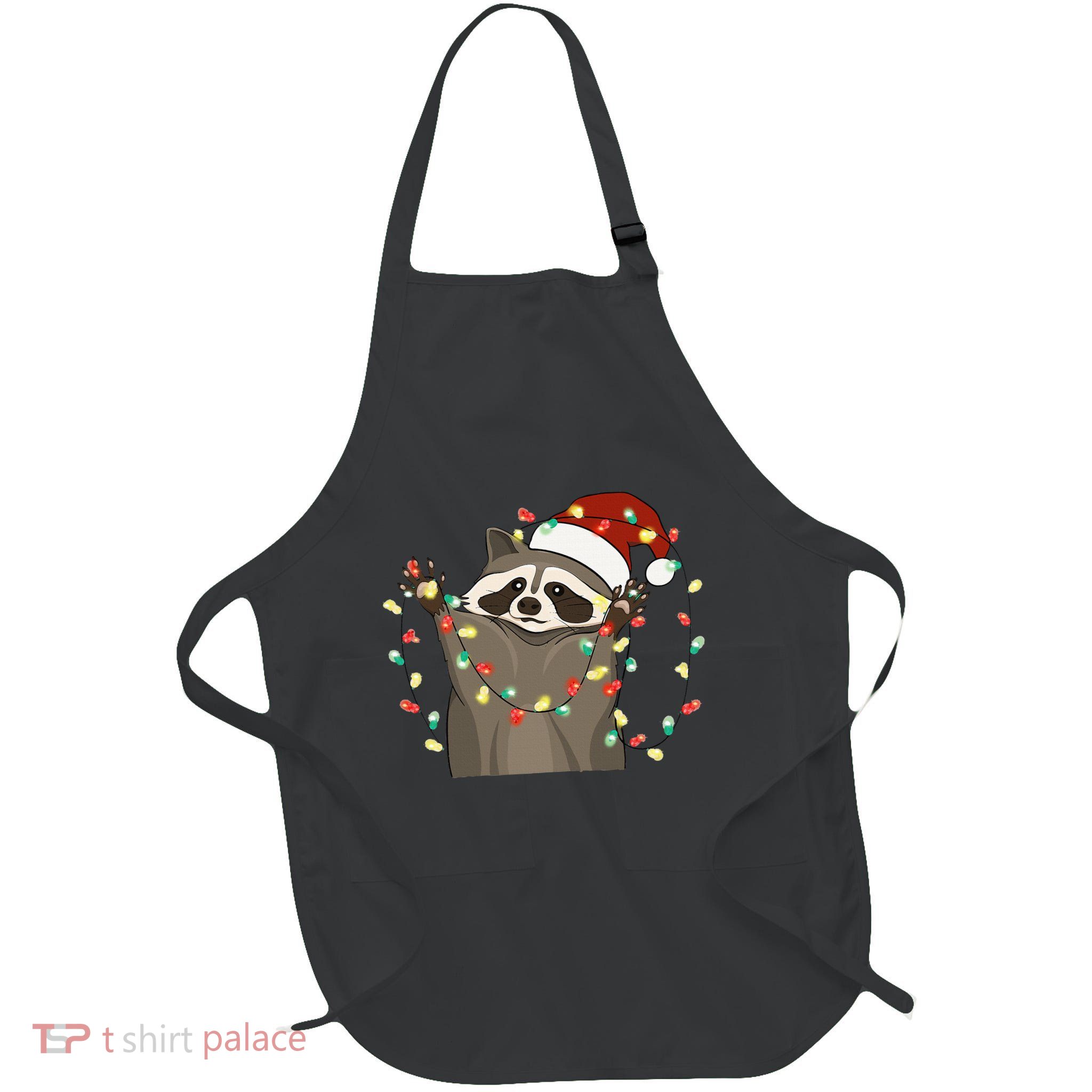 Festive Raccoon Pajamas Christmas Tree Lights Raccoon Lover Apron