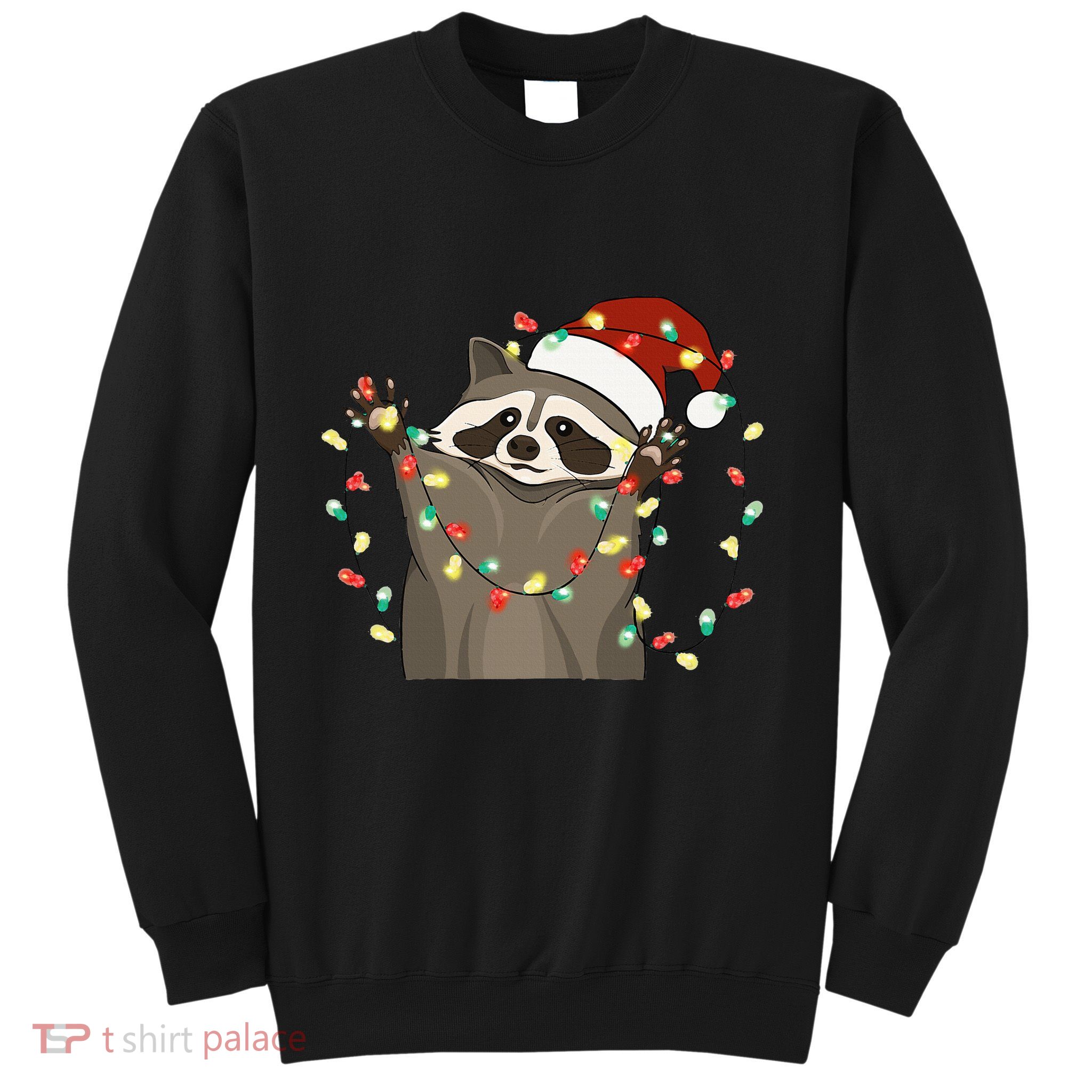 Festive Raccoon Pajamas Christmas Tree Lights Raccoon Lover Sweatshirt