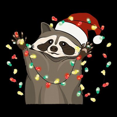 Festive Raccoon Pajamas Christmas Tree Lights Raccoon Lover T-Shirt