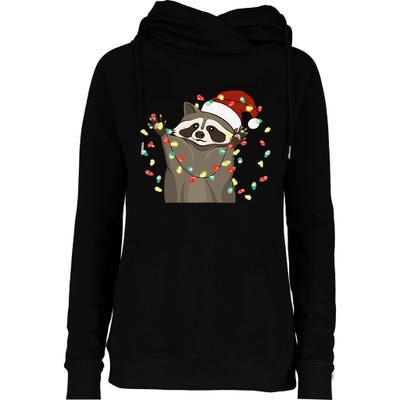 Festive Raccoon Pajamas Christmas Tree Lights Raccoon Lover Womens Funnel Neck Pullover Hood