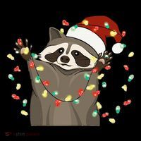 Festive Raccoon Pajamas Christmas Tree Lights Raccoon Lover Flatbill Hat