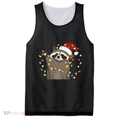 Festive Raccoon Pajamas Christmas Tree Lights Raccoon Lover Mesh Reversible Basketball Jersey Tank