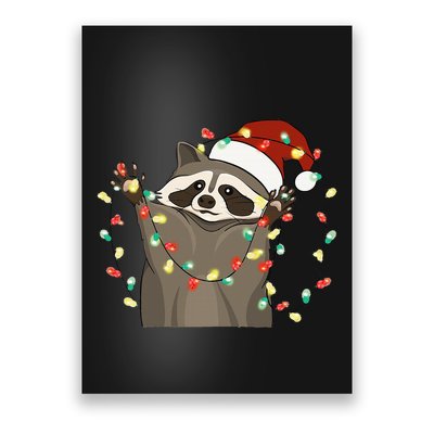 Festive Raccoon Pajamas Christmas Tree Lights Raccoon Lover Poster