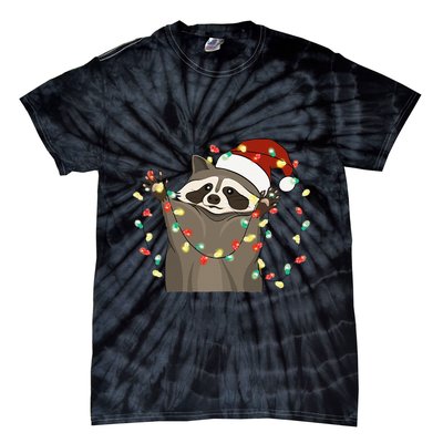 Festive Raccoon Pajamas Christmas Tree Lights Raccoon Lover Tie-Dye T-Shirt