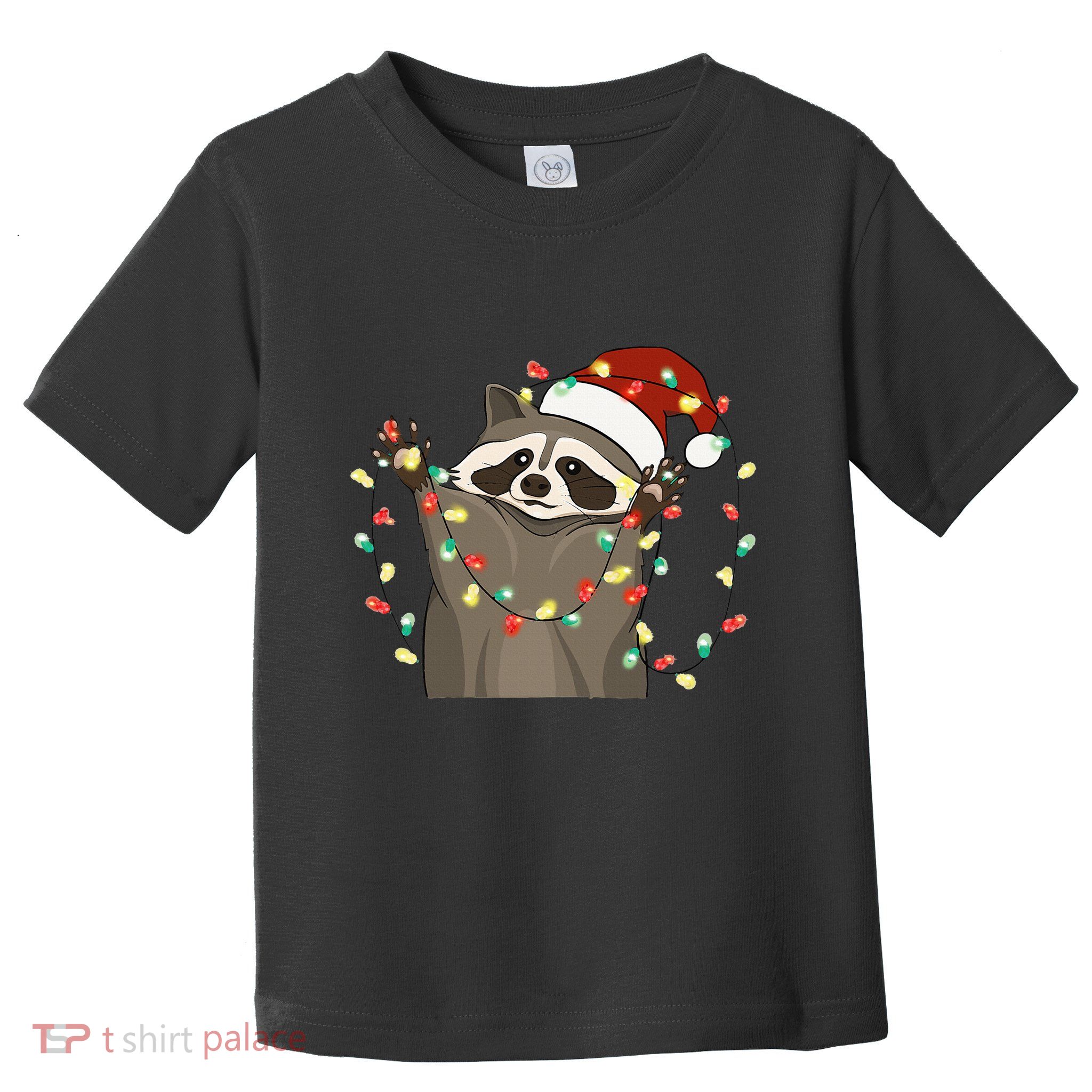 Festive Raccoon Pajamas Christmas Tree Lights Raccoon Lover Toddler T-Shirt
