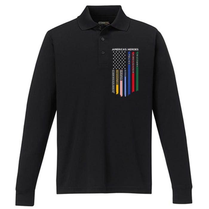 First Responders Police Military Firefighter Nurse Performance Long Sleeve Polo