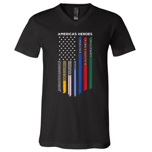 First Responders Police Military Firefighter Nurse V-Neck T-Shirt