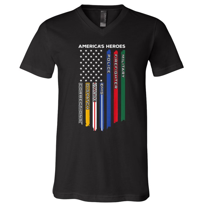 First Responders Police Military Firefighter Nurse V-Neck T-Shirt