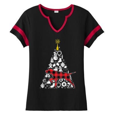 Festive Red Plaid GSP Christmas Tree Ornament Decoration Ladies Halftime Notch Neck Tee