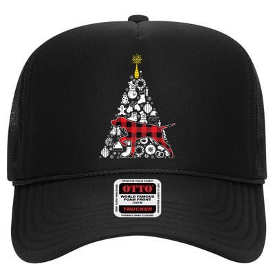 Festive Red Plaid GSP Christmas Tree Ornament Decoration High Crown Mesh Back Trucker Hat