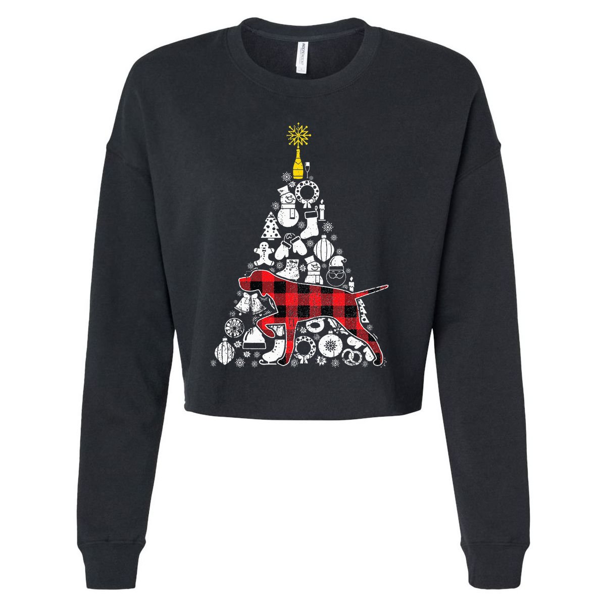 Festive Red Plaid GSP Christmas Tree Ornament Decoration Cropped Pullover Crew
