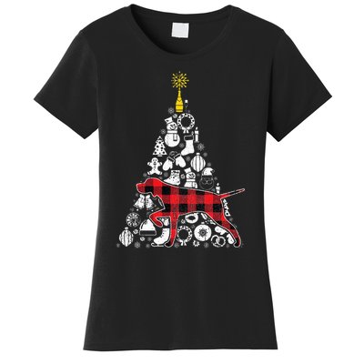 Festive Red Plaid GSP Christmas Tree Ornament Decoration Women's T-Shirt