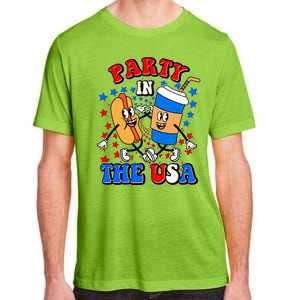 Funny Retro Party In The USA Retro Cartoon Hotdog Soda Pop Drink Adult ChromaSoft Performance T-Shirt