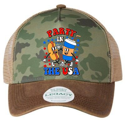 Funny Retro Party In The USA Retro Cartoon Hotdog Soda Pop Drink Legacy Tie Dye Trucker Hat