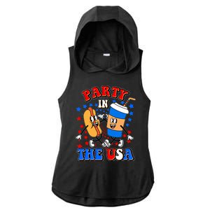 Funny Retro Party In The USA Retro Cartoon Hotdog Soda Pop Drink Ladies PosiCharge Tri-Blend Wicking Draft Hoodie Tank