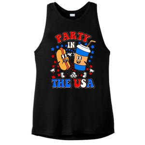 Funny Retro Party In The USA Retro Cartoon Hotdog Soda Pop Drink Ladies PosiCharge Tri-Blend Wicking Tank