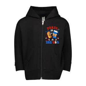 Funny Retro Party In The USA Retro Cartoon Hotdog Soda Pop Drink Toddler Zip Fleece Hoodie