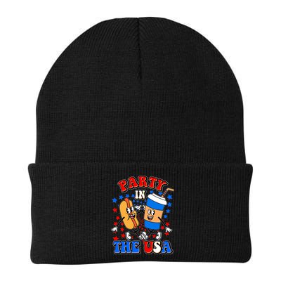 Funny Retro Party In The USA Retro Cartoon Hotdog Soda Pop Drink Beanie